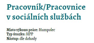 Hledáme: pracovník/pracovnice v&nbsp;sociálních službách